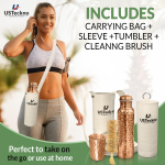 Ayurvedic Copper Water Bottle w/Tumbler, Carrying Bag & Sleeve| Travel, Yoga, Gym Lower Your Sugar Intake And Enjoy Health Benefits | Lab Tested - Image 3