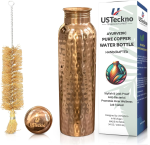 Copper Water Bottle - 34 Oz Extra Large Hammered Ayurvedic Copper Bottle for Travel,Yoga,Gym Lower Your Sugar Intake And Enjoy Health Benefits Immediately. Lab Tested (Hammered Finish)