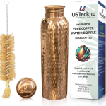 Copper Water Bottle - 34 Oz Extra Large Hammered Ayurvedic Copper Bottle for Travel,Yoga,Gym Lower Your Sugar Intake And Enjoy Health Benefits Immediately. Lab Tested (Hammered Finish)